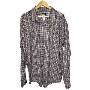 Patagonia Mens Organic Cotton Red‎ Plaid Blue Long Sleeve Button Down Shirt XXL